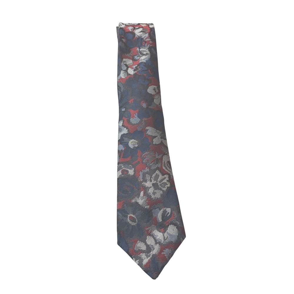 Elaan Necktie One Size Navy Blue Burgundy Floral Tapestry‎ Vintage Made in USA